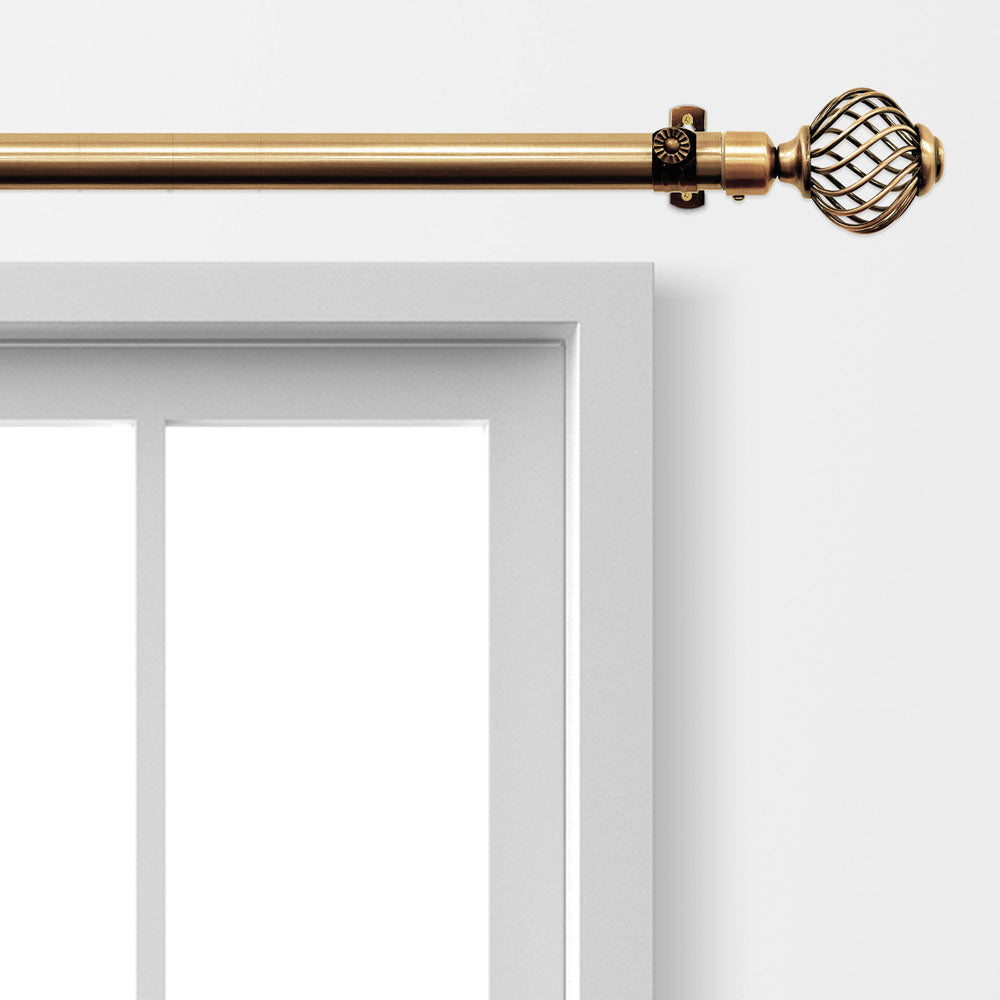 Extendable Curtain Pole with Round Cage Finials Brass 16 Rings 1-2m 10753 A (Big Parcel Rate)