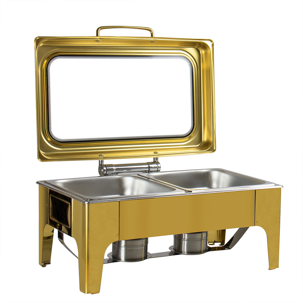 SQ Professional Banquet Chafing Dish with Flat Top and Window Double Compartment Oblong Gold 2 x 4.5L 10850 A (Big Parcel Rate)