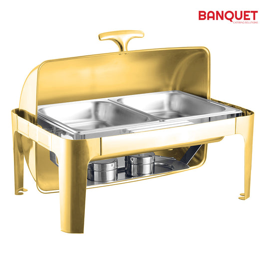 SQ Professional Banquet Chafing Dish with Roll Top Double Compartment Oblong Gold 2 x 4.5L 10857 (Big Parcel Rate)