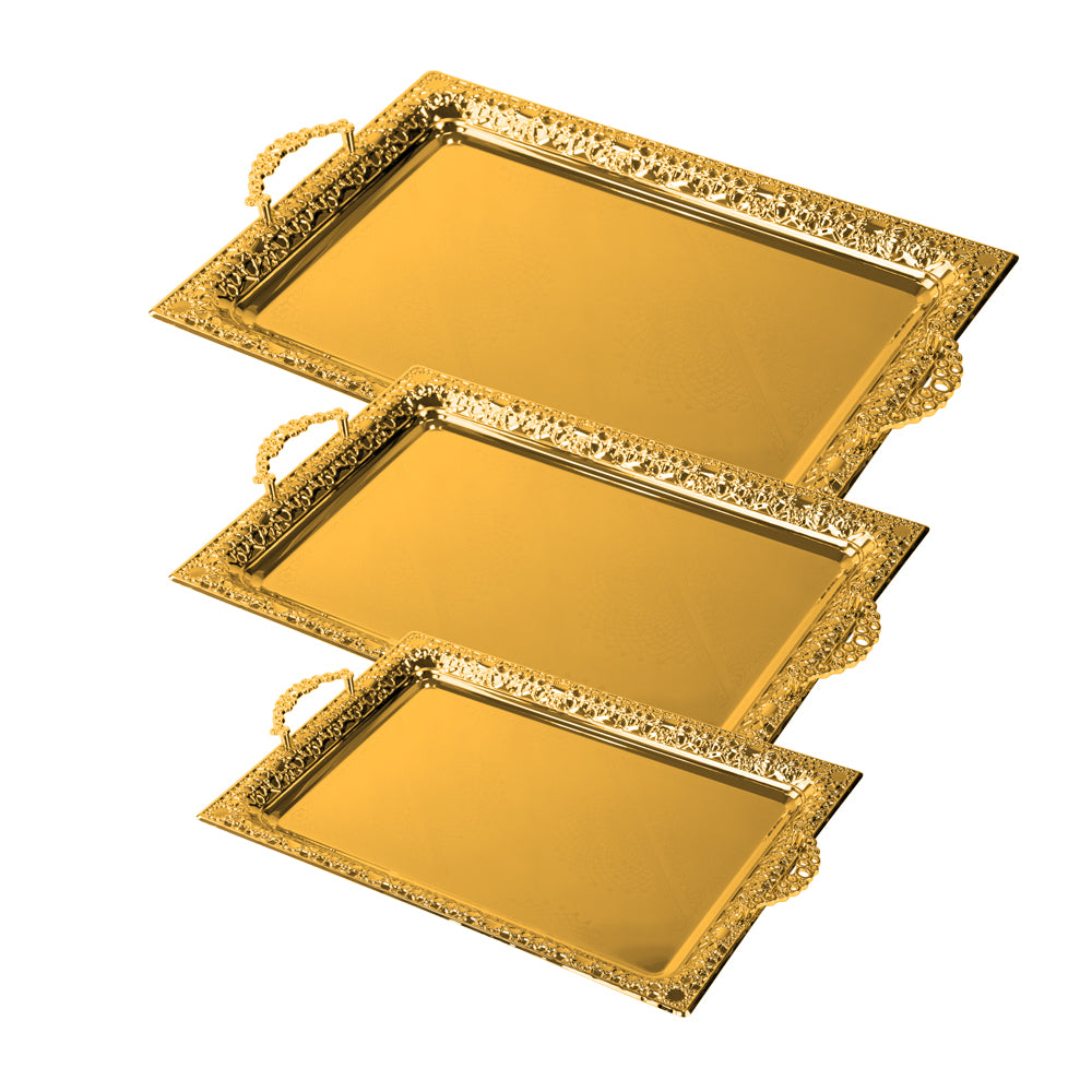 SQ Professional Durane Ornate Party Serving Tray Gold 5946FG Set of 3 Oblong 11200 (Big Parcel Rate)