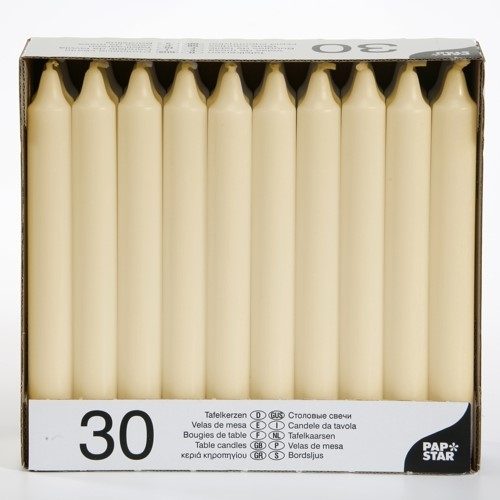 Table Candles 8" Pack of 30 Cream 13706 (Parcel Rate)