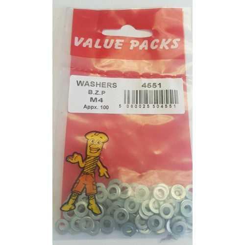 Pack Of 100 Value Pack M4 Washers B.Z.P Diy 0455 (Large Letter Rate)