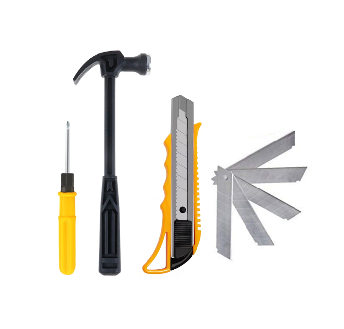 DIY Tools Set of 4 Hammer Screwdriver Stanley Knife 6919 (Parcel Rate)