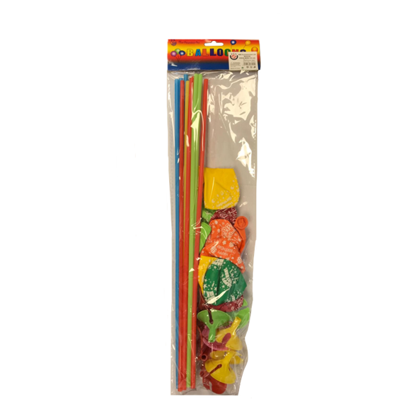 Happy Birthday Balloons with Holder Sticks Pack of 12 Assorted Colours 7425 (Parcel Rate)