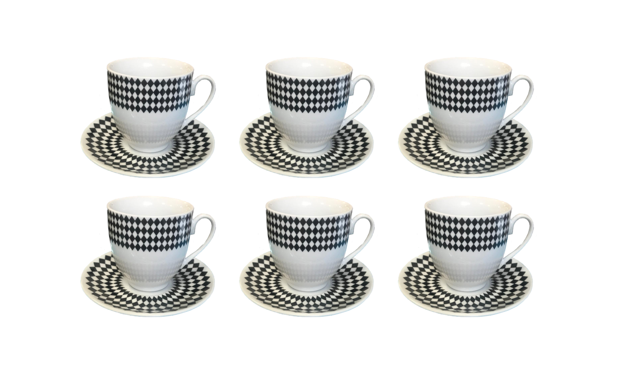 Coffee Tea Cup Mug Set with Saucers Set of 12 Assorted Designs 7526 (Parcel Plus Rate)