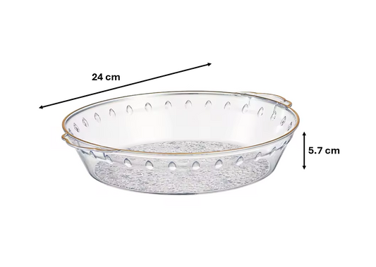 Round Transparent Plastic Fruit Bowl Serving Tray with Gold Rim 24 x 5.7 cm 7604 (Parcel Rate)