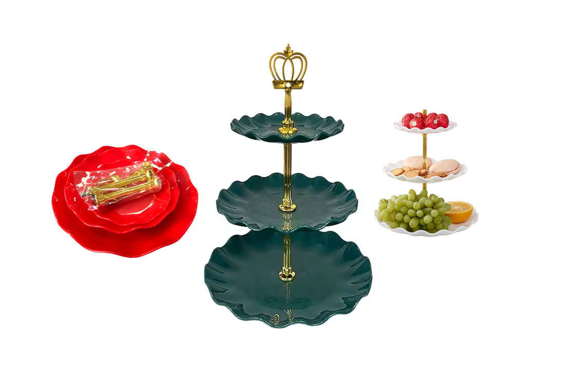 Plastic 3 Tiered Patisserie Afternoon High Tea Dessert Cake Stand 35 cm Assorted Colours 7655 (Parcel Rate)