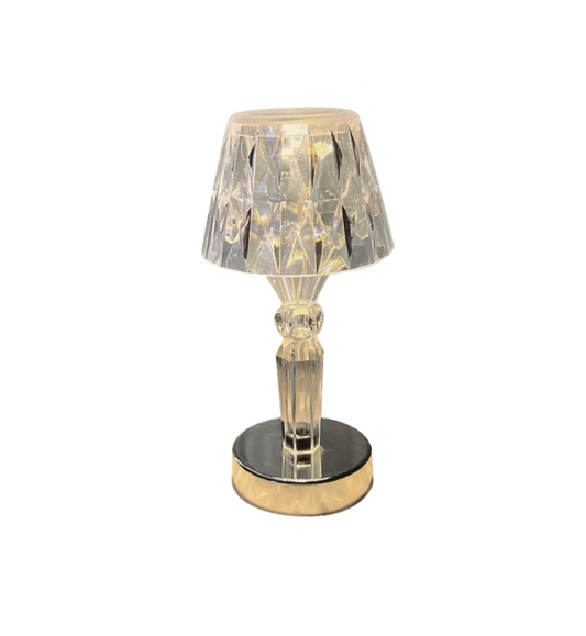 LED Transparent Plastic Battery Operated Nightstand Table Lamp with Gold Base 8.1 x 8.1 x 17.5 cm 7718 (Parcel Rate)