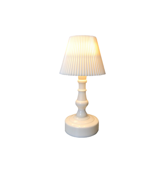 Mini LED White Plastic Battery Operated Vintage Style Nightstand Table Lamp 6.5 x 6.5 x 13.5 cm 7719 (Parcel Rate)