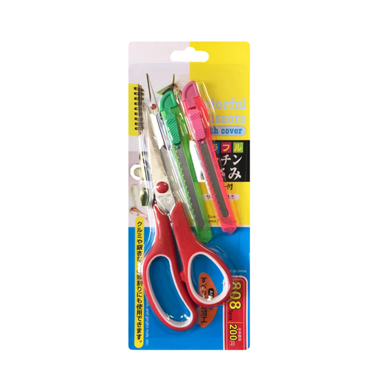 Scissor and Stanley Knife Set of 3 Assorted Colours 7808 (Large Letter Rate)