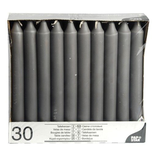 Table Candles 8" Pack of 30 Grey 84816 (Parcel Rate)