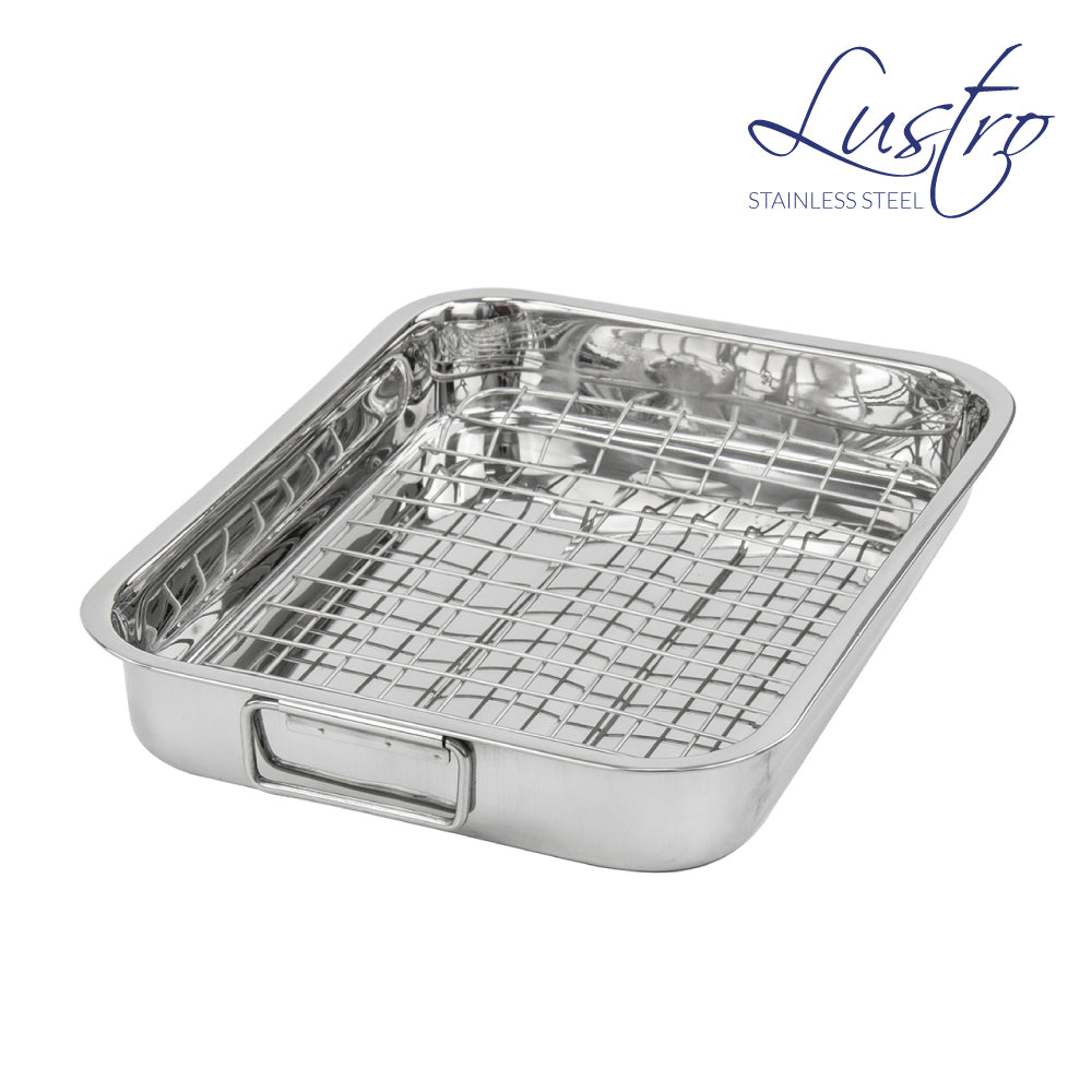 SQ Lustro Lasagne Oven Roasting Tin Tray with Rack W 42cm x D 30.5cm x H 6cm / 7L 8885 (Parcel Rate)