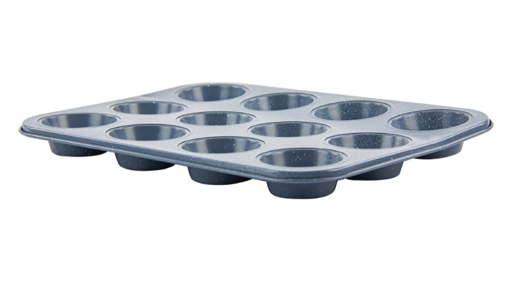 Metal Muffin Cupcake Baking Tray 12 Cups 34 x 26 x 3 cm Speckled Grey 8185 (Parcel Rate)