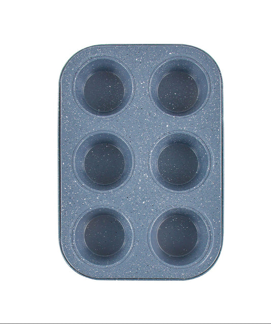 Metal Muffin Cupcake Baking Tray 6 Cups 26 x 18 x 3 cm Speckled Grey 8184 (Parcel Rate)