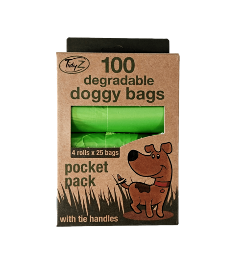 Degradable Doggy Poop Bags with Tie Handles Pack of 100 (4 Rolls) 32 x 36 cm B1459 (Parcel Rate)