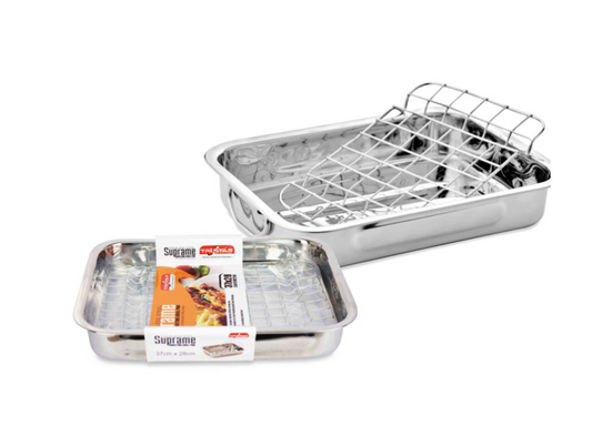 Stainless Steel Roasting Lasagne Tray Grill Pan with Handless and Rack 35cm TS34611 (Parcel Rate)