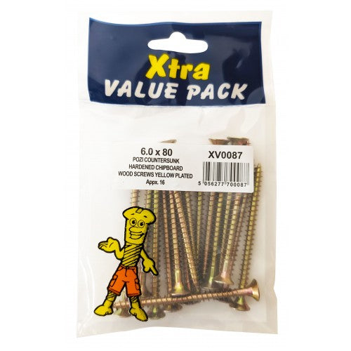 6.0 x 80 Pozi c/sk Chipboard Screws Xtra Value Diy 0070 (Large Letter Rate)