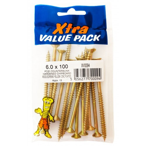 6.0 x 100 Pozi c/sk Chipboard Screws Xtra Value Diy 0094 (Large Letter Rate)