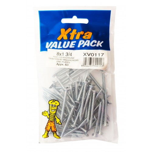 8 x 1 3/4 Pozi c/sk Twinthreads Woodscrews Xtra Value 0117 (Large Letter Rate)