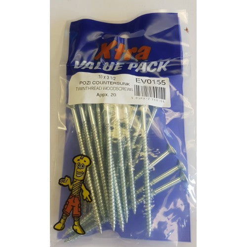 10 x 3 1/2 Pozi c/sk Twinthreads Woodscrews Xtra Value 0155 (Large Letter Rate)