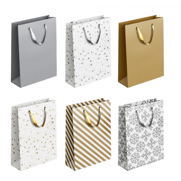 Gold / Silver Patterned Paper Gift Bag Large Assorted Designs P1911 (Parcel Rate)