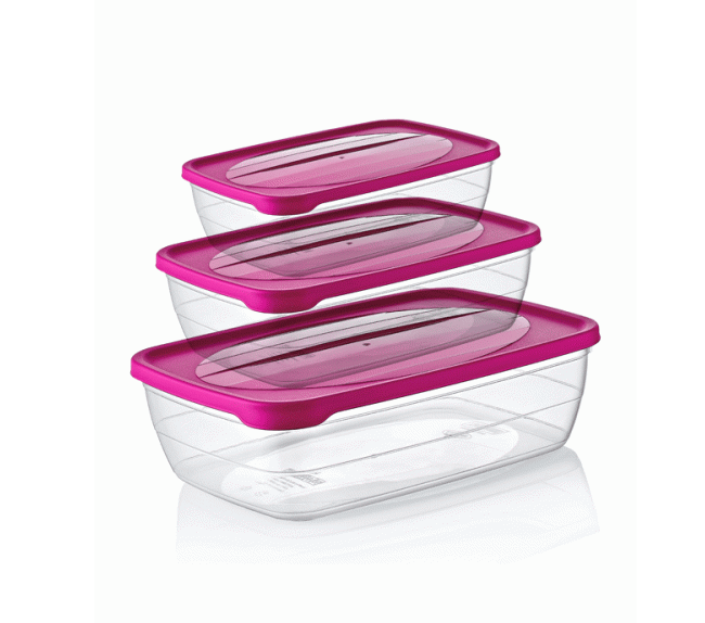 Hobby Trend Rectangular Food Storage Containers 3pcs 0.6 / 1.2 / 2 Litre Assorted Colours 021010 (Parcel Rate)