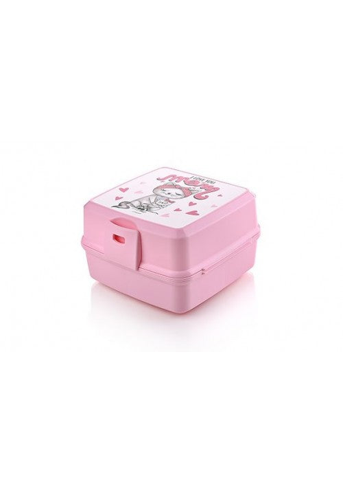 Hobby Plastic Square 2 Compartment Food Storage Container Lunch Box with Printed Design 14 x 14 x 9cm Assorted Designs and Colours 021175 (Parcel Rate)