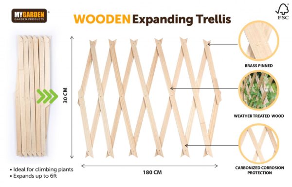 Garden Expanding Wooden Trellis Natural 180 x 30 cm 0878 (Parcel rate)