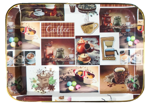 Plastic Rectangle Coffee Serving Tray with Printed Design 45 x 32 cm Assorted Designs 1390 (Parcel Rate)