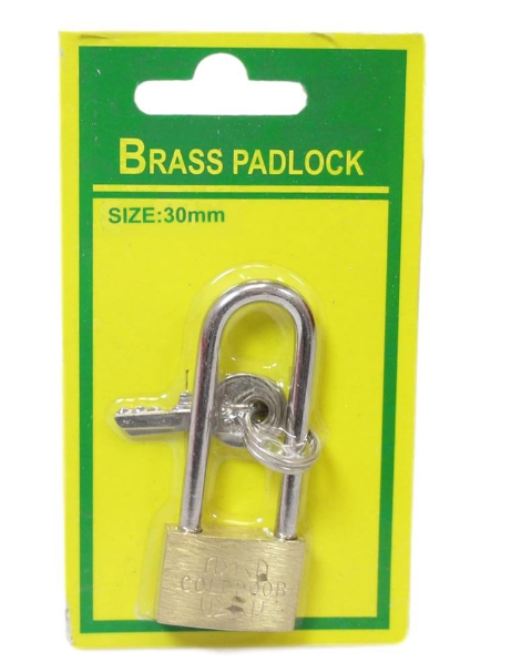 Brass Long Padlock Diy Home Suitcase Gold Door Padlock With 2 Keys 30mm 5187 (Parcel Rate)