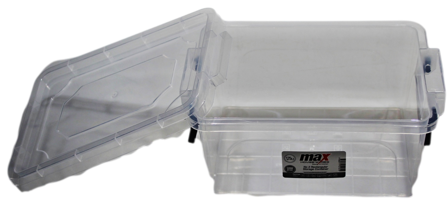 Clear Plastic Rectangle Storage Box 1.75 Litre 20 x 14 x 10 cm 2131 (Parcel Rate)