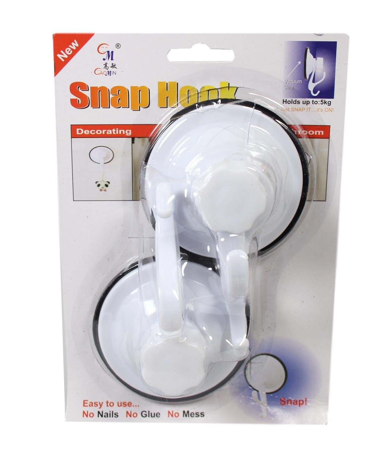 Plastic Snap On Suction Pad Sticky Wall Hook 7.5 cm Pack of 2 5639 (Parcel Rate)