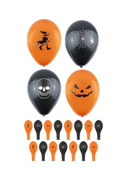 Halloween Balloons with Printed Designs Orange and Black 23cm V00652 (Parcel Rate)