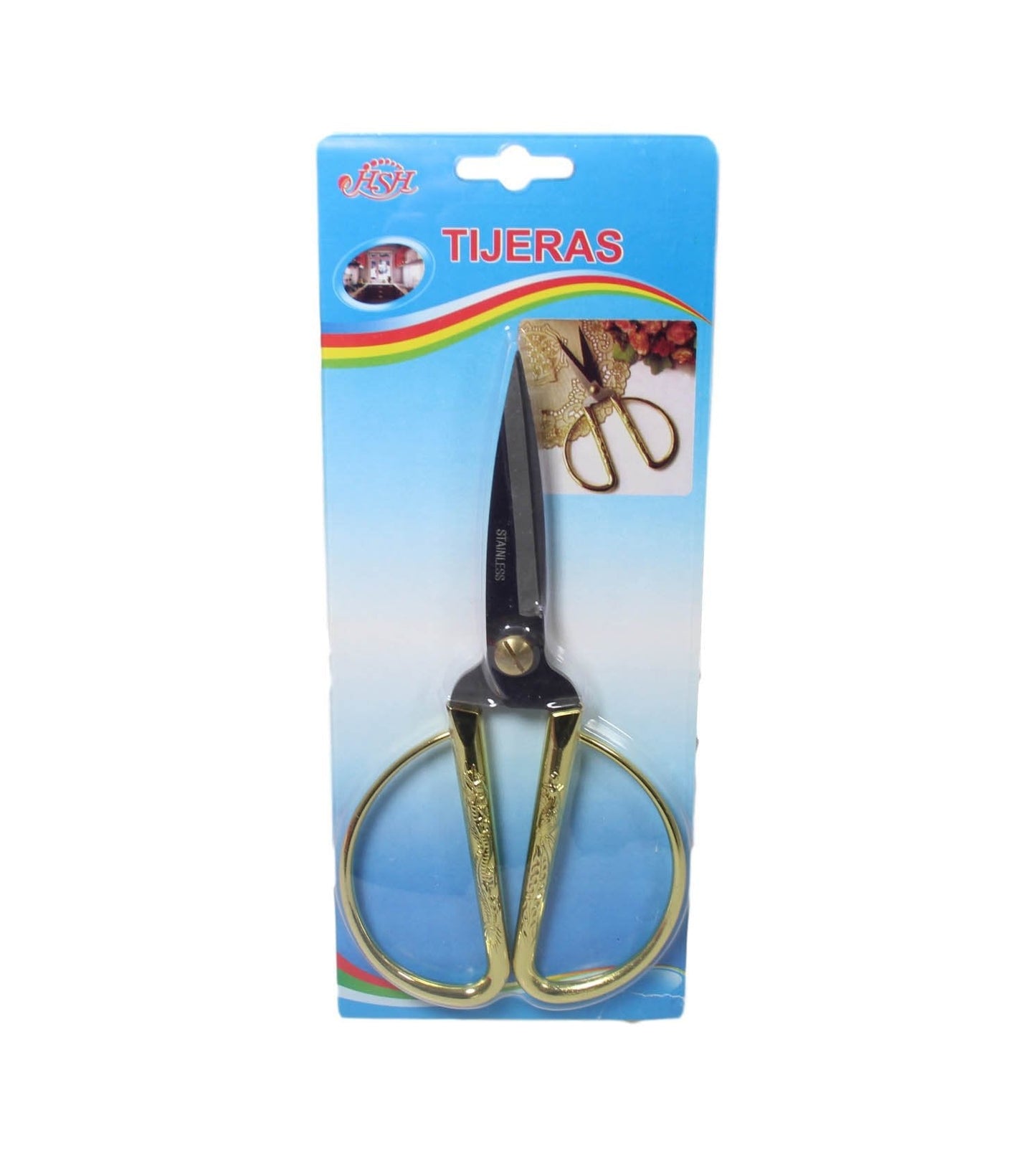 Stainless Steel Traditional Sewing Cutting Scissors with Gold Handle 19cm 5932 (Parcel Rate)