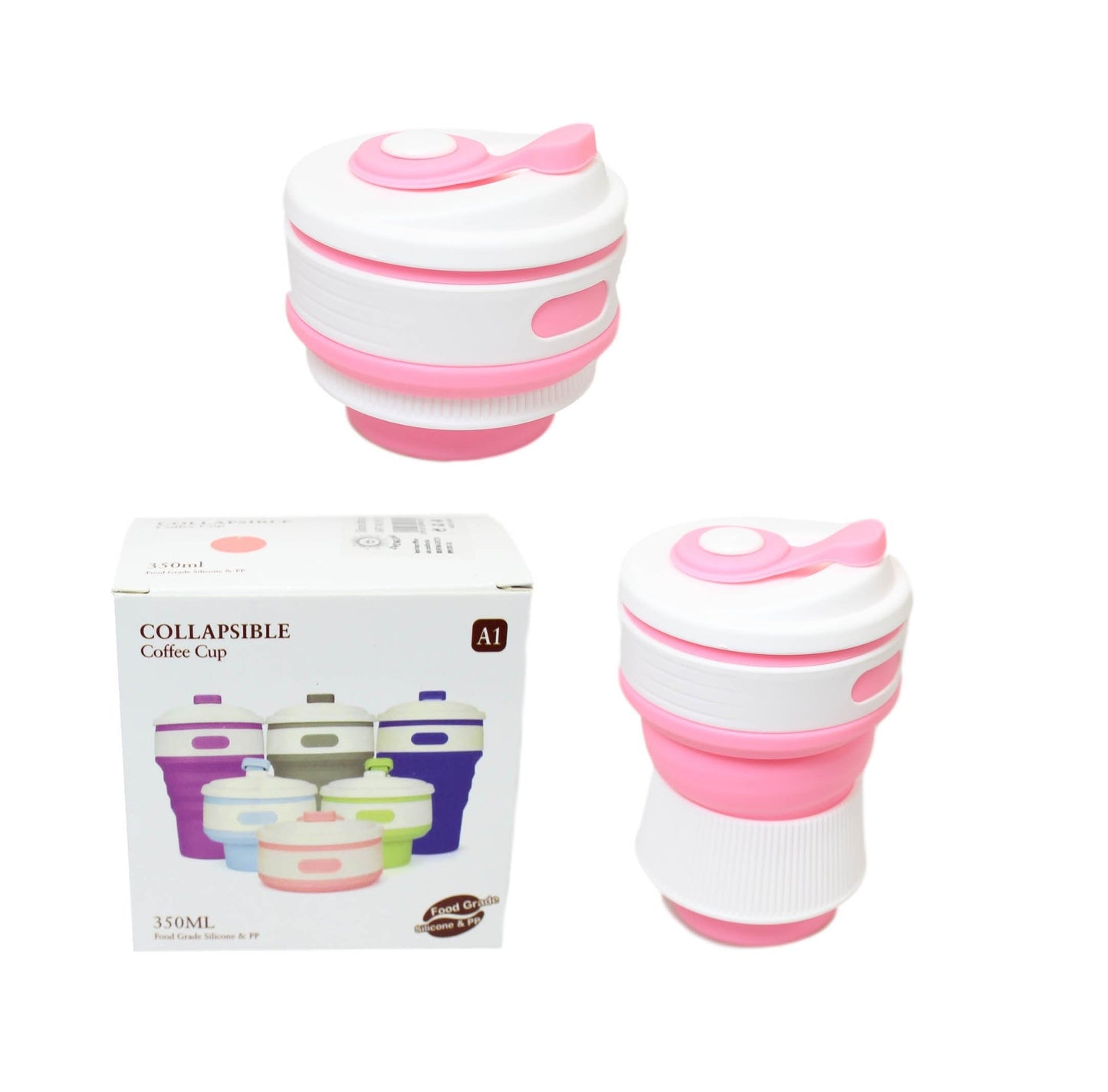 Collapsible Compact Silicone Travel Coffee Drink Cup Mug 350ml Assorted Colours 6013 (Parcel Rate)