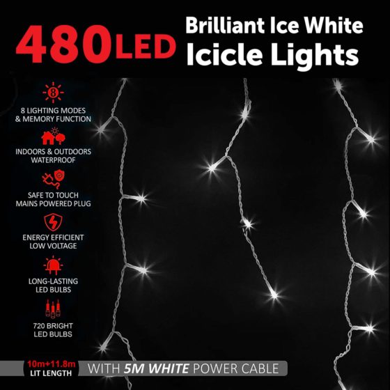 480LED Brilliant Ice White Icicle Lights 6046 (Parcel Rate)