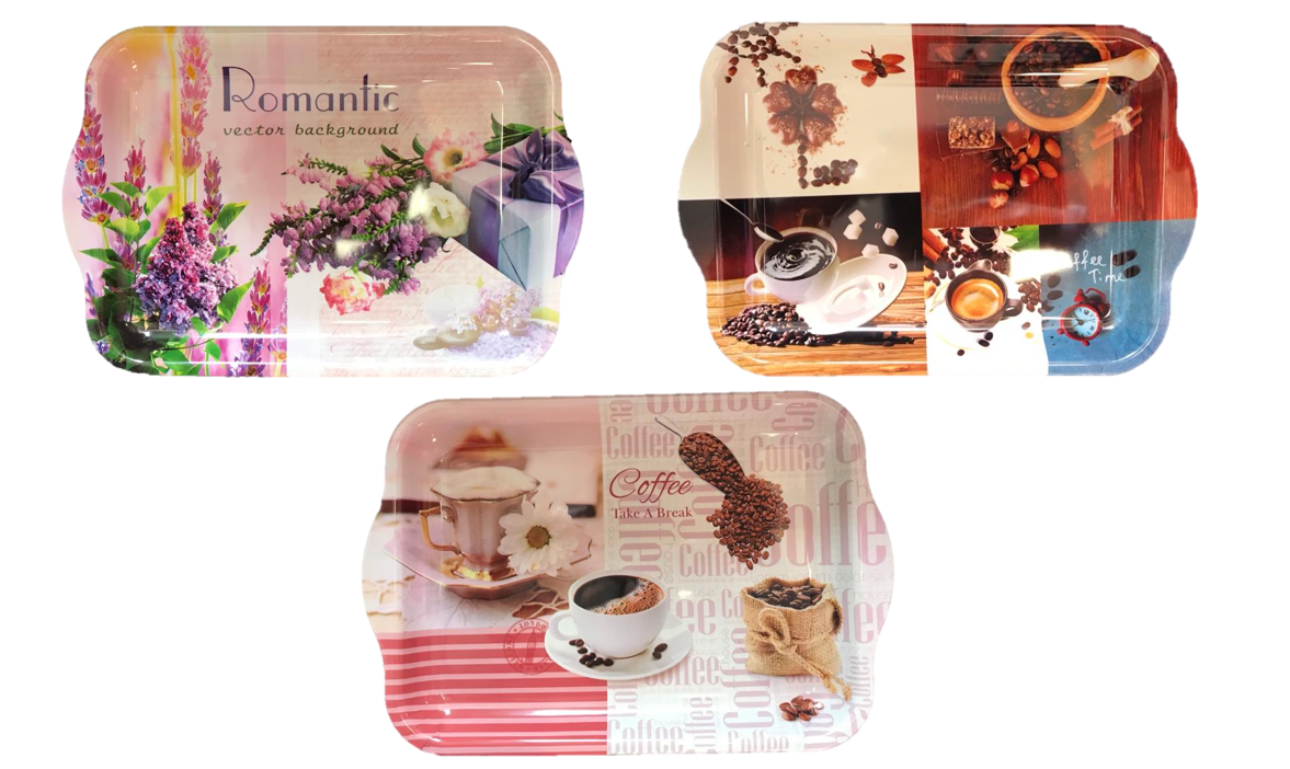 Plastic Tea Coffee Table Tray 30-34 x 23 cm Assorted Designs 6832 (Parcel Rate)