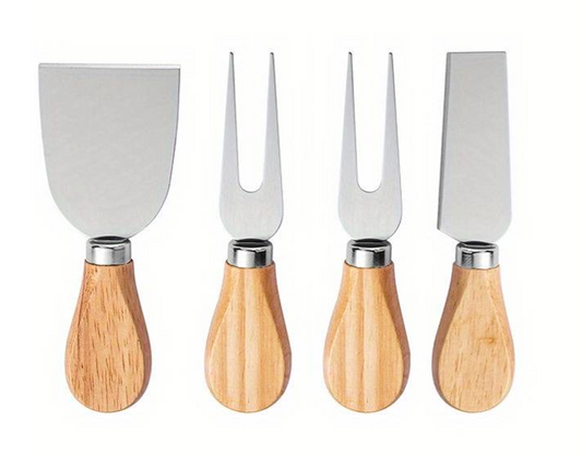 Metal Cheese Knife Cutter Slicer Set 12 cm Pack of 4 Wooden Handle 7215 (Parcel Rate)