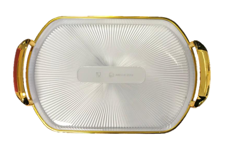 Oval Transparent Plastic Serving Tray with Gold Rim and Handles 27 x 39 cm 7358 (Parcel Rate)