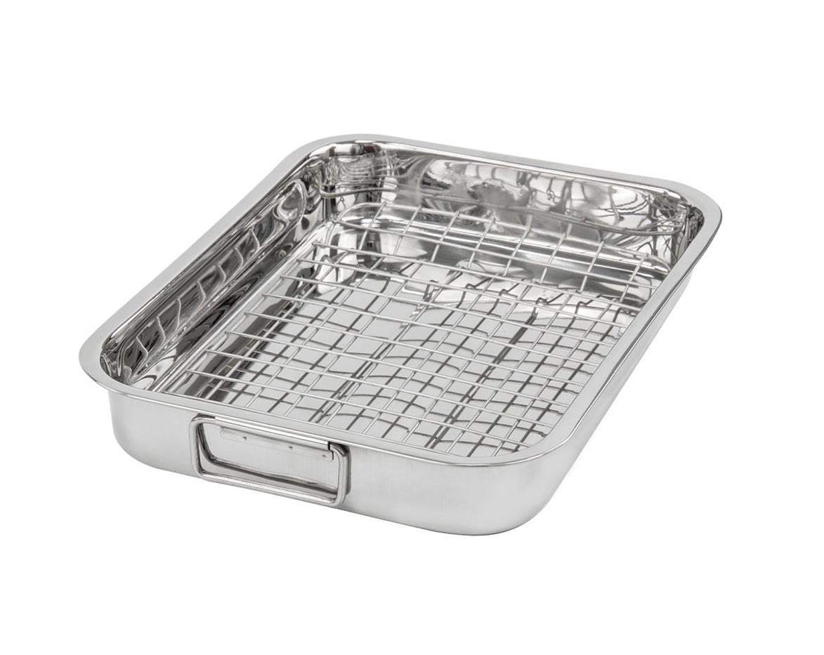 SQ Lustro Lasagne Oven Roasting Tin Tray with Rack W 42cm x D 30.5cm x H 6cm / 7L 8885 (Parcel Rate)