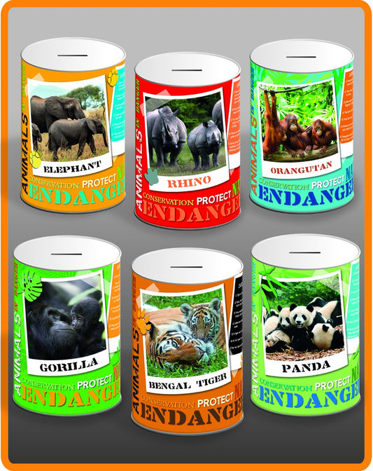 6 Assorted Styles Endangered Species Money Tin 145mm x 110mm END001 A  (Parcel Rate)