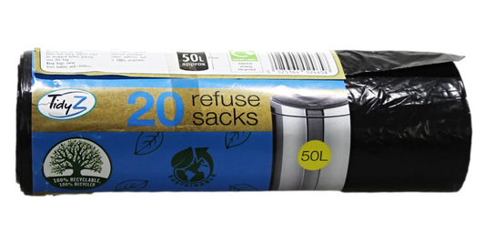 Refuse Sacks Bin Bags 50 Litre Roll of 20 B0234 (Parcel Rate)p