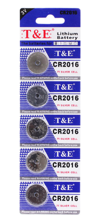 T&E Lithium 3V Silver Cell Coin Battery CR2016 Pack of 5 CR2016TE (Large Letter Rate)