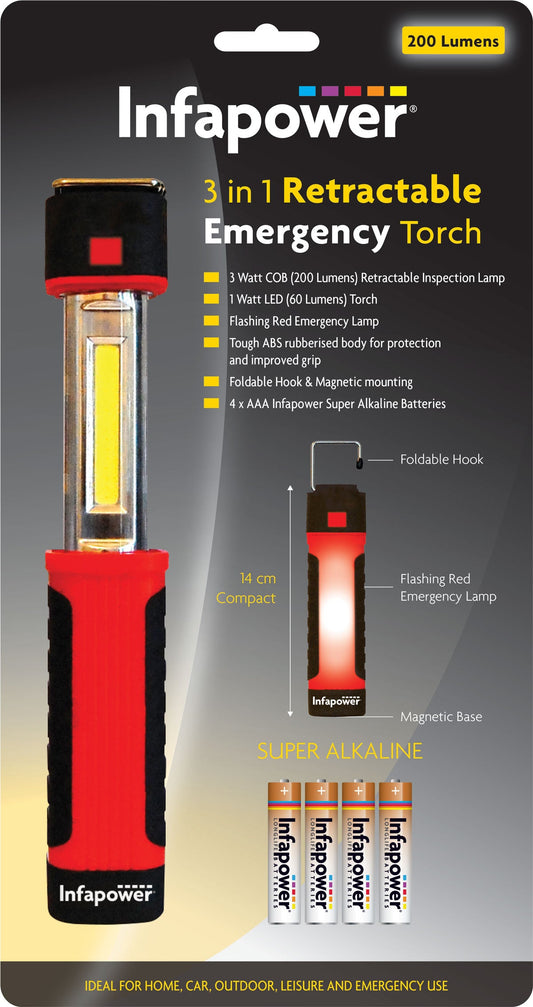 3 In 1 Retractable Emergency Torch Diy Home F050 (Parcel Rate)