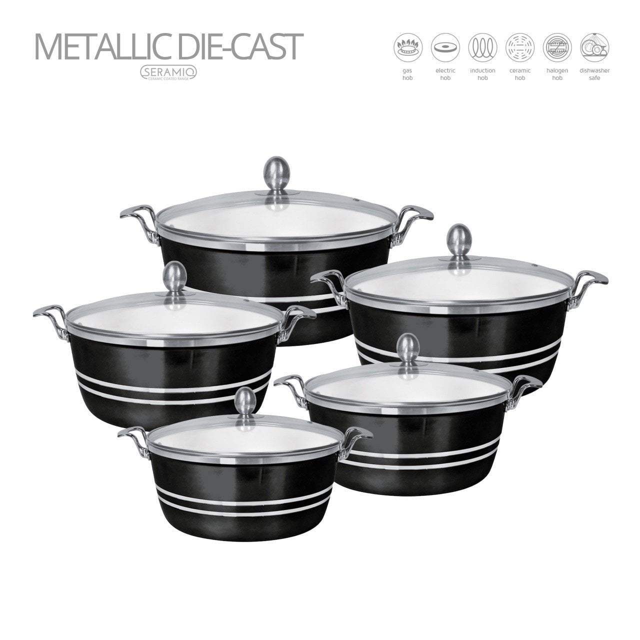 Seramiq Metallic Diecast Stockpot Set 5 Pc Onyx 4717 (Big Parcel Rate)