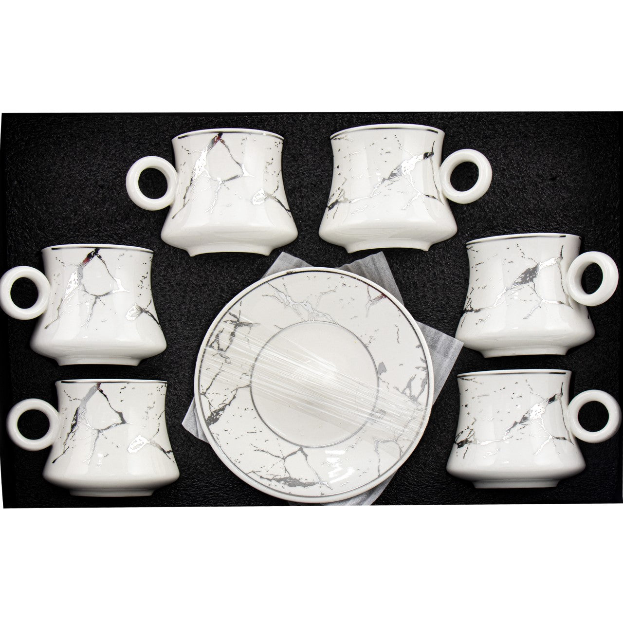 Durane Raku Tea Set 12pc White-Gold 200ml 10522 (Parcel rate)