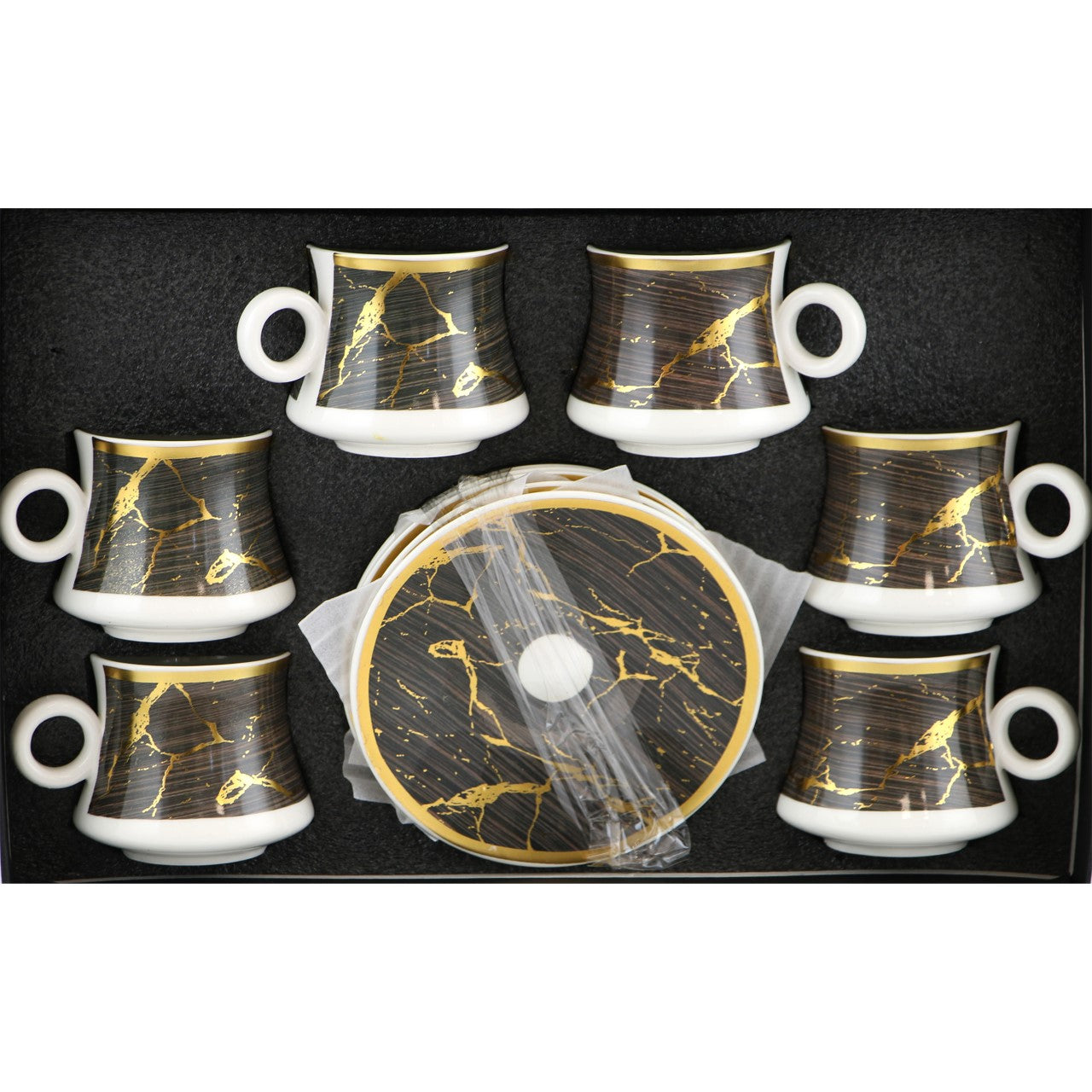 Durane Sylva Tea Set 12pc Black Brown-Gold 200ml 10525 (Parcel rate)