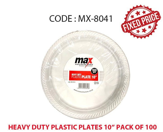 Pack Of 100 Heavy Duty Plastic Plates 10' Home Outdoors MX8041 (Parcel Rate)