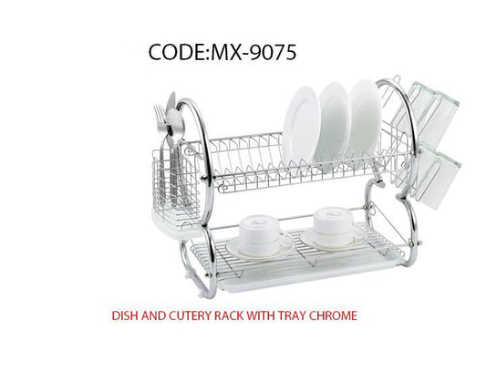Dish Drainer Cutlery Rack with Drip Tray&nbsp Chrome MX9075 (Parcel Rate)p