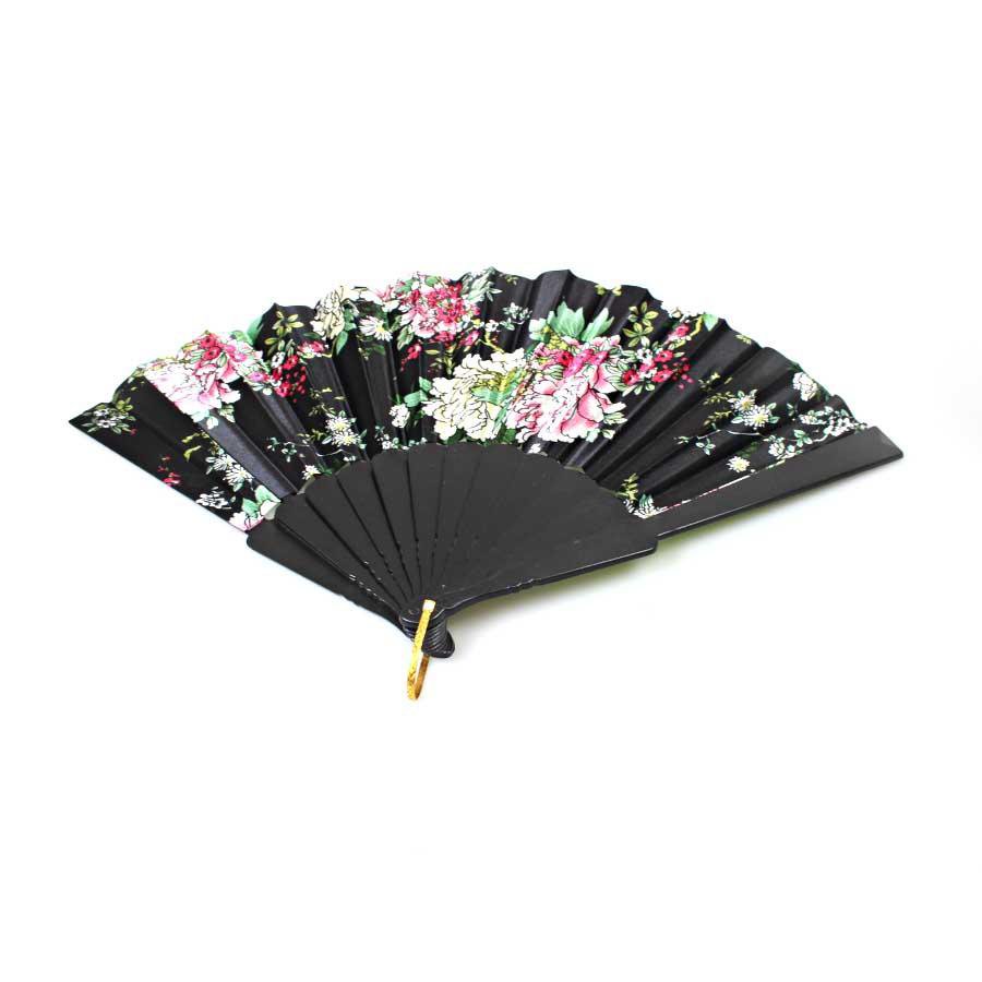 Chinese Folding Black Frame Peony Pattern Nylon Handheld Mini Folding Hand Fan 0916 A  (Parcel Rate)